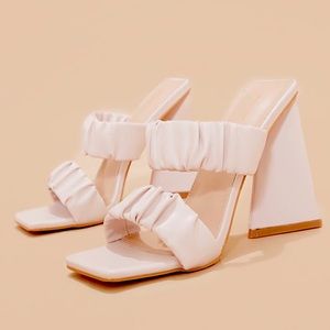 Heeled square toe mules